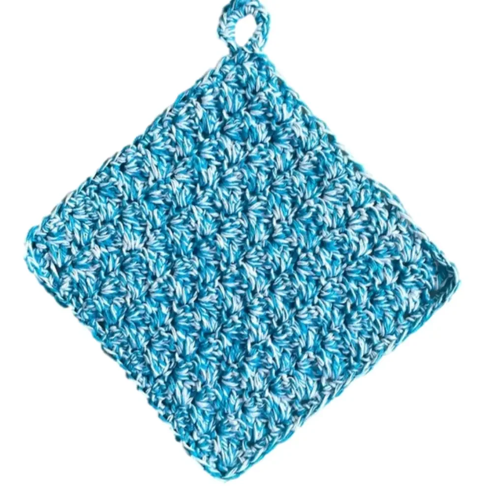 5 Crochet Washcloths Dishcloths with Hanging Loop 100% Cotton Handmade Bundle